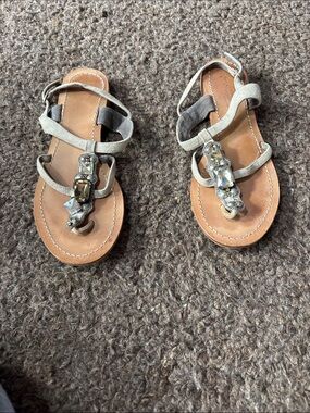 Miss Albright Silver Beaded T-Strap Sandals